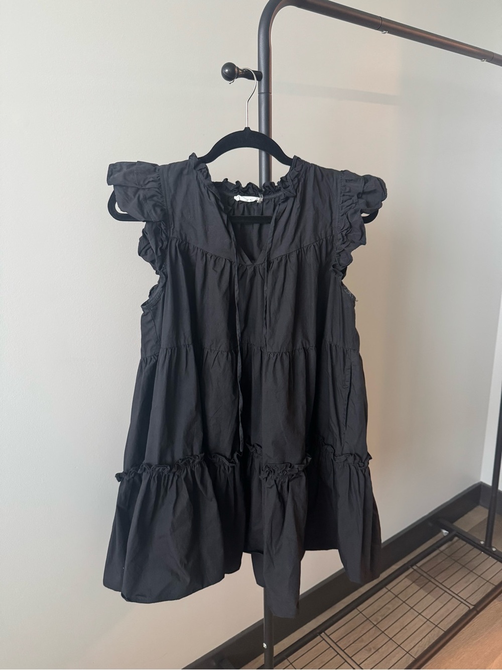 Black Ruffle Babydoll Sleeveless Dress